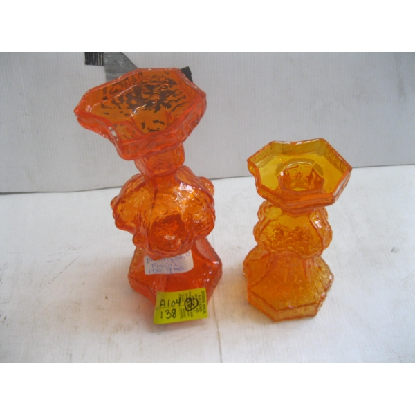 2 NANNY STILLS FINNISH 1970s ORANGE GLASS VASES