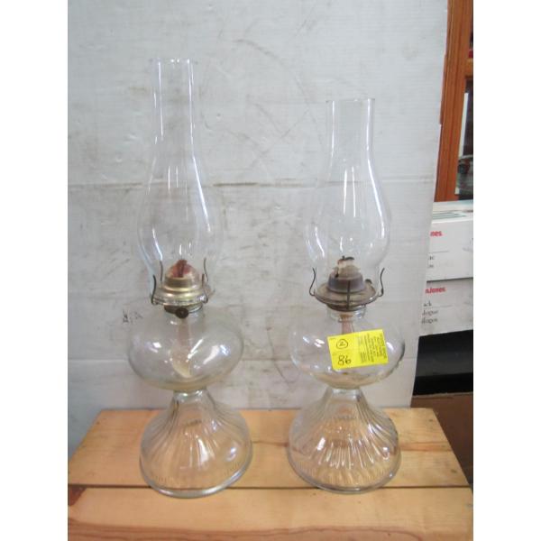 2 OIL LANTERNS W/CHIMNEYS