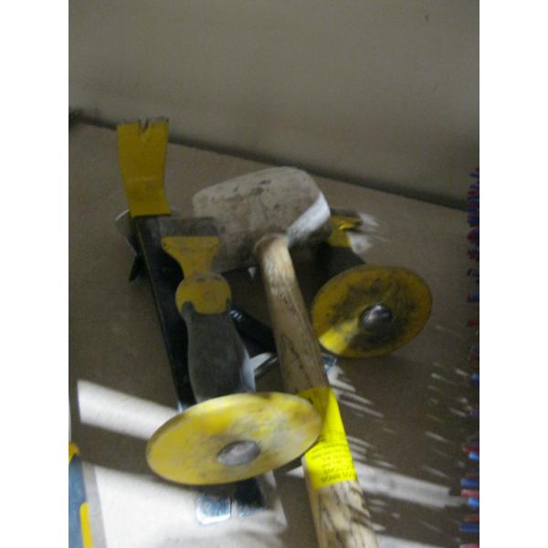 MISC.: CHISELS, NAIL PULLER, RUBBER MALLET, ETC.