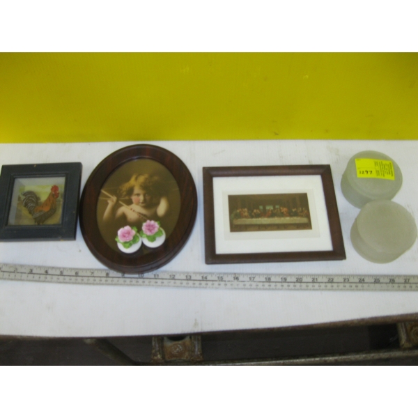 MISC. LIDDED DISHES, S&P FLORALS, PICTURES, ETC.