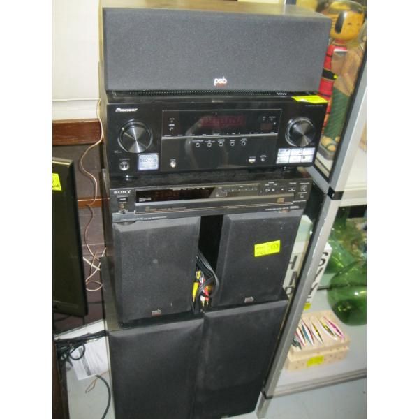 STEREO SYSTEM W/PIONEER AVC RECEIVER, VSX-522, W/SONY 5 DISC PLAYER & 5 PSB SPEAKERS