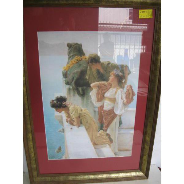 LG. FRAMED PRINT OF WOMEN OVERLOOKING WATER