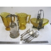 Image 1 : AMBER VINTAGE GLASSWARE, SILVER SPOONS, PICKLE JAR, ETC.