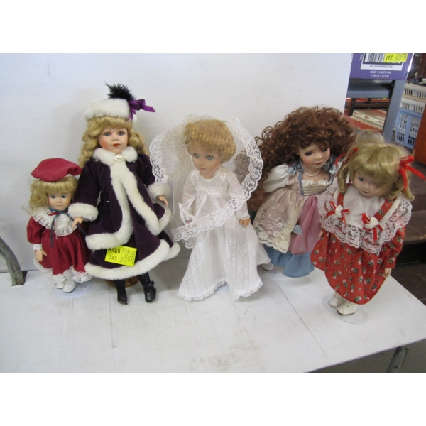 5 PORCELAIN DOLLS