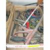 Image 2 : 2 FLATS OF ASST. TOOLS: HATCHET, FENCE PLIERS, DRILL BITS, ETC.