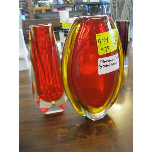 2 MURANO SOMMERSO ITALY GLASS VASES