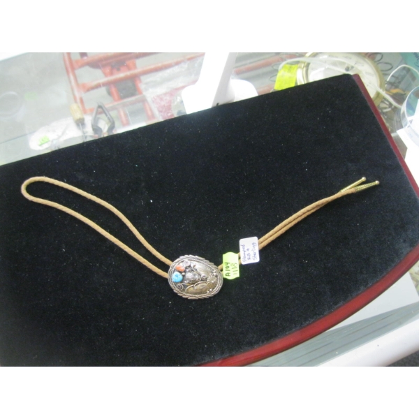 NAVAJO BOLO TIE, STAMPED RB & STERLING