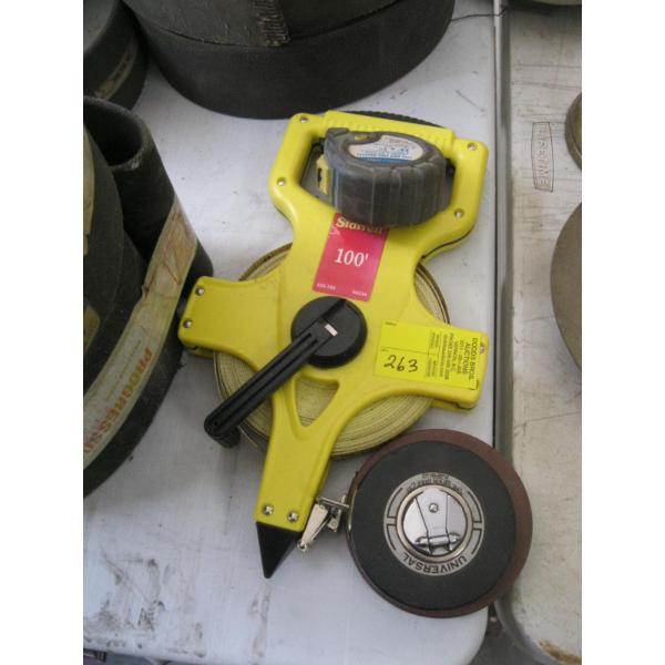 100' SURRET TAPE MEASURE & 3 SMALLER TAPE MEASURERS