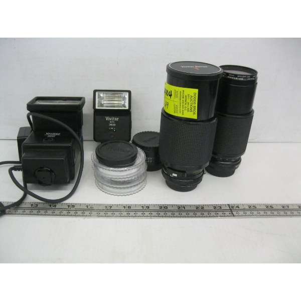 2 FLASHES, 2 LENSES & MISC. ACCESSORIES
