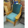 Image 2 : OAK FRAMED CHAIR W/UPHOLSTERED GREEN CUSHIONS
