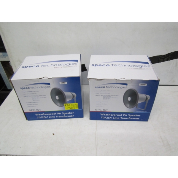 2 SPECTRO 15W WEATHERPROOF PA SPEAKERS - NEW IN BOX
