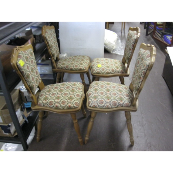 SET OF 4 OAK FRAMED UPHOLSTERED CHAIRS