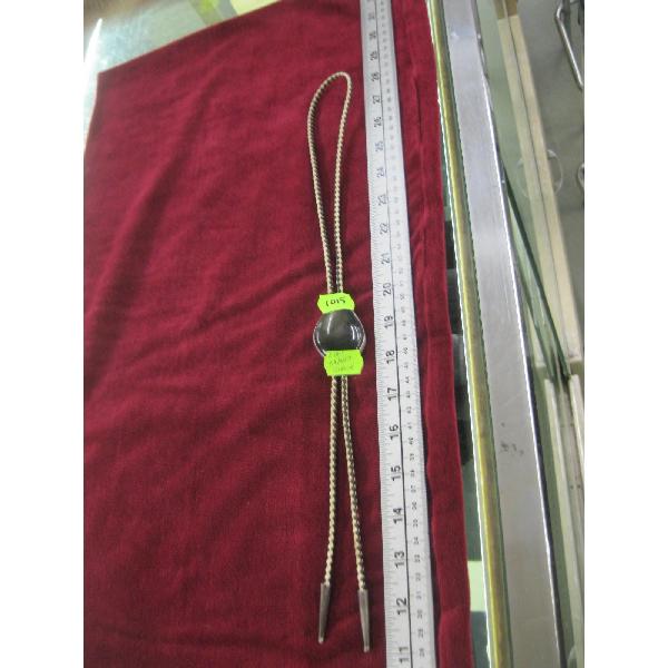 NAVAJO STERLING BOLO TIE W/DARK STONE