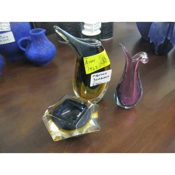3 MURANO SOMMERSO ITALY GLASS VASES