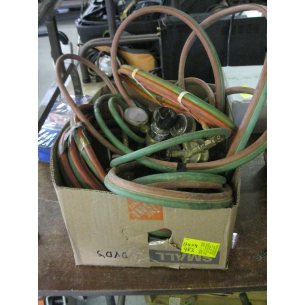 BOX W/OXY ACETYLENE HOSES, GUAGES, ETC.