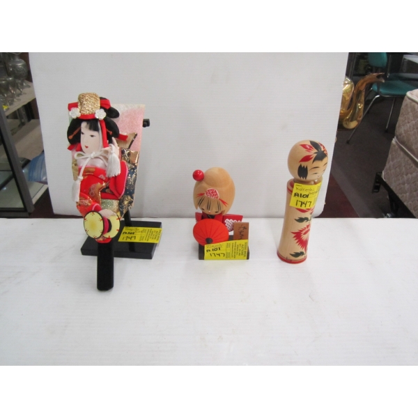 KOKESHI DOLLS, SIGNED & HAGOITA DOLL
