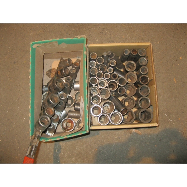 2 BOXES OF ASST. SOCKETS - MOSTLY 1/2" DRIVE, DEEP & SHALLOW