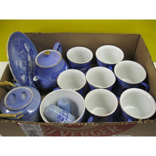 BLUE & WHITE DISHWARE - TEAPOT, MUGS, ETC.