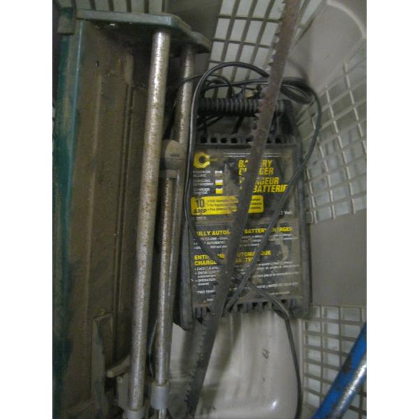 BASKET MISC. MITER MATE, BATTERY CHARGER, TILE CUTTER, ETC.