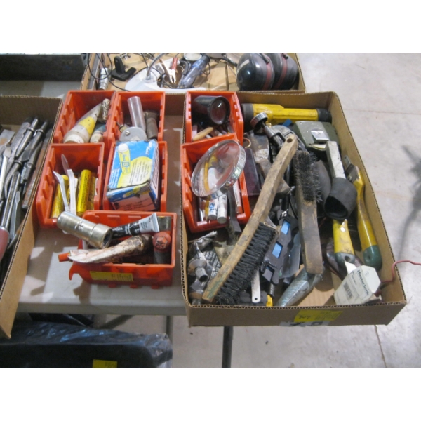 LOT OF MISC. - WIRE BRUSHES, SCRAPERS, MARKERS, ETC.