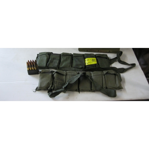 2 VINTAGE MILITARY 30 CALIBER AMMO BELTS - CAL 30 BALL M2 - 8 ROUND FULL CLIPS