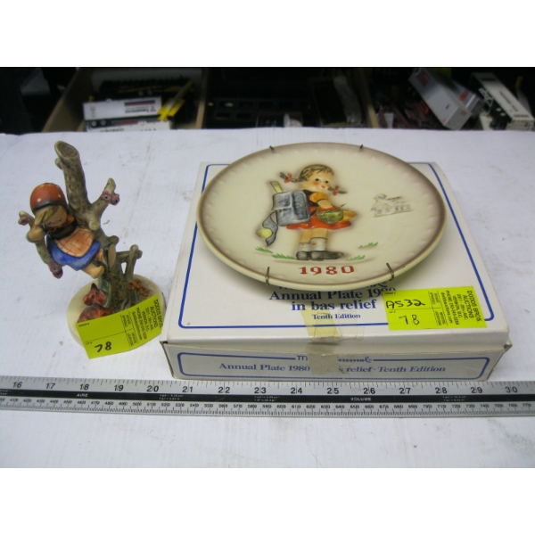 HUMMEL FIGURINE - OUT OF DANGER & A WALL HANG HUMMEL PLATE