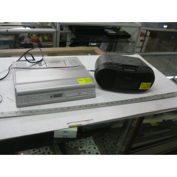 COMPACT DISC PLAYER & A SMALL PORTABLE STEREO