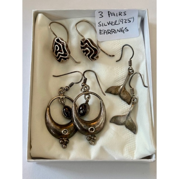 3 PAIRS OF SILVER .925 EARRINGS