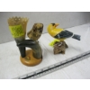 Image 2 : GOLDEN FINCH FIGURINE & VINTAGE COW HORN OWL VASE & PERCH FOR OWL