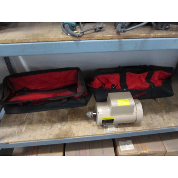 BALDOR FARM DUTY MOTOR, .75HP, 115-230V, PHASE 1 W/2 MILWAUKEE TOOL BAGS