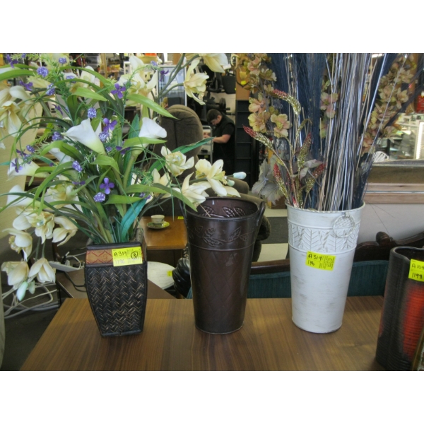 3 VASES W/ARTIFICAL FLOWERS