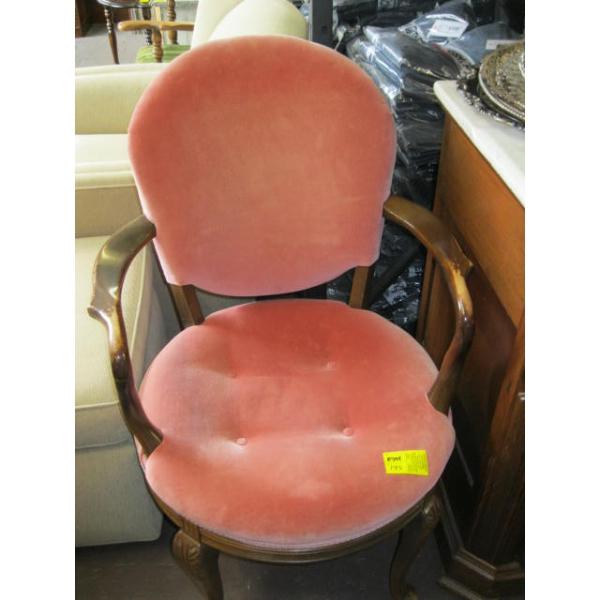 PINK WOOD FRAME UPHOLSTERED ANTIQUE CHAIR