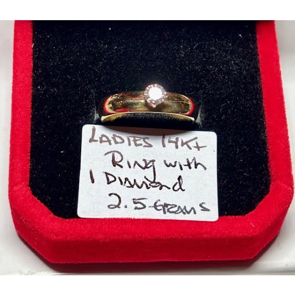 LADIES 14KT RING W/DIAMOND, 2.5G, SZ 6