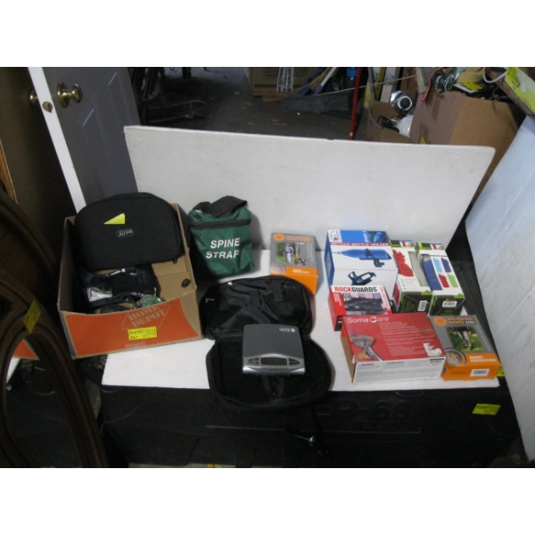 MISC. NO-SEE-UM PANTS & JACKET, WATER BOTTLES, ROCK TAPE, ETC.