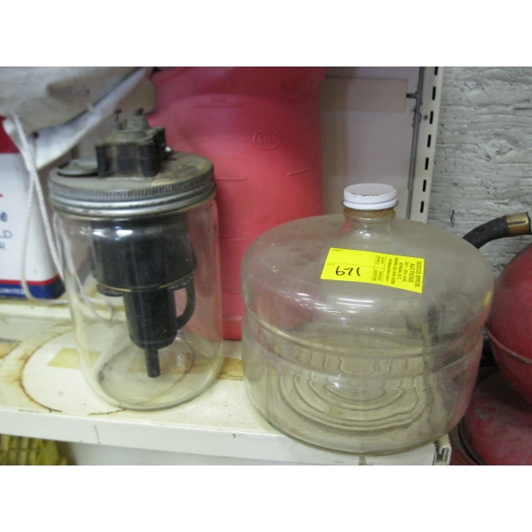 ESSO WATER JUG, 2 GLASS CONTAINERS - 1 W/PUMP