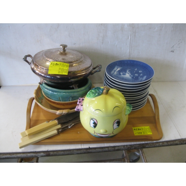 ASST. COLLECTOR PLATES, COOKIE JAR, SERVING TRAY, ETC.