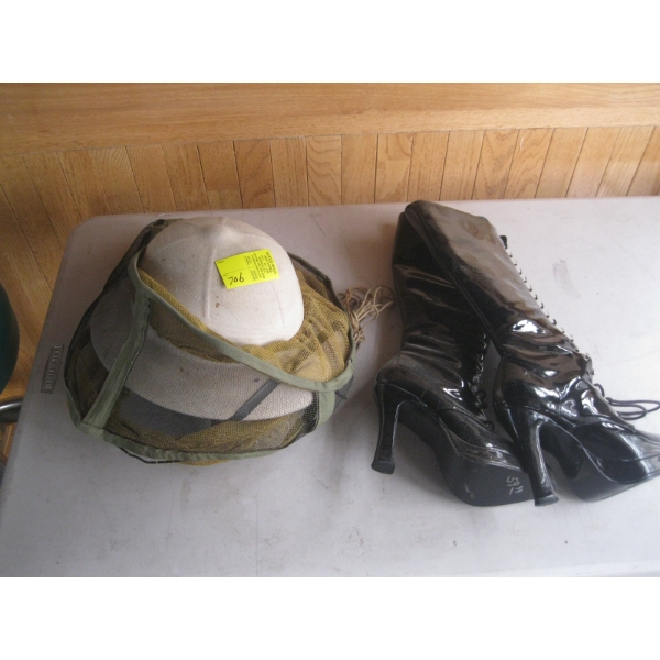 BEEKEEPER'S HAT & PAIR OF LADIES BOOTS