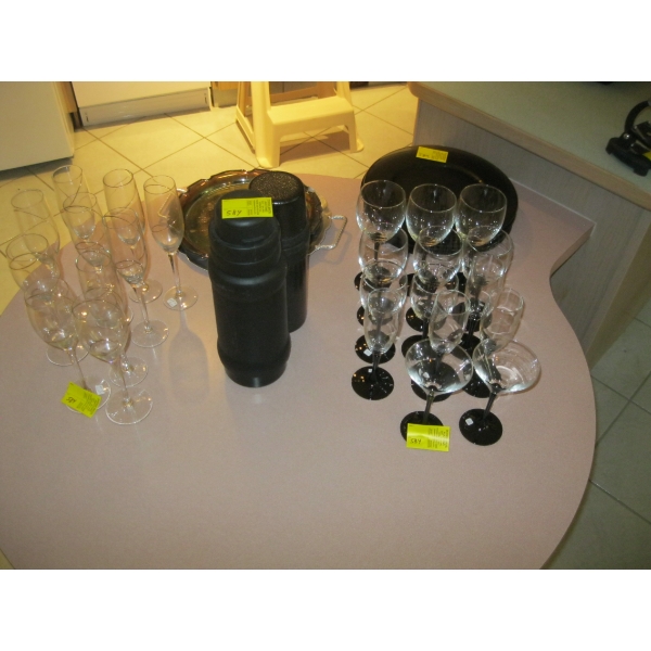 MISC. PLATES, GLASSES, THERMOSES, ETC.