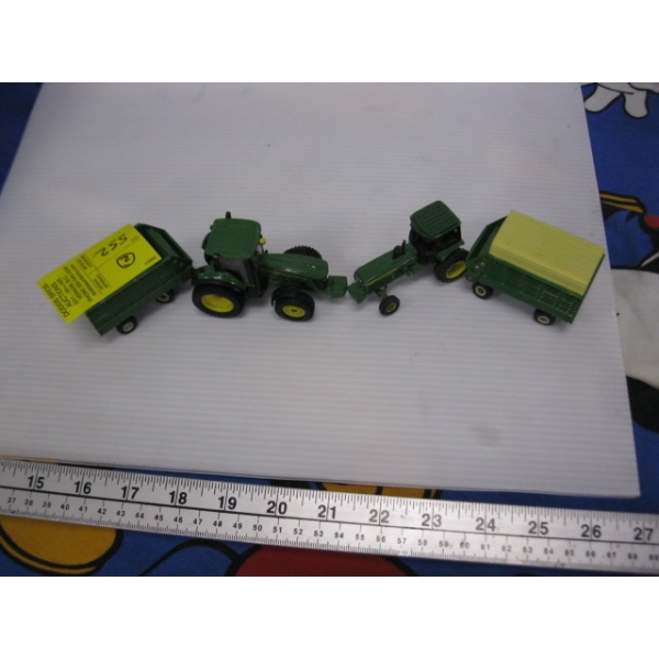 2 SMALL JOHN DEERE DIECAST TRACTORS W/TRAILERS