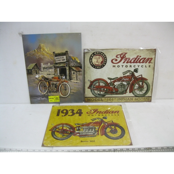 3 INDIAN MOTORCYCLE METAL SIGNS