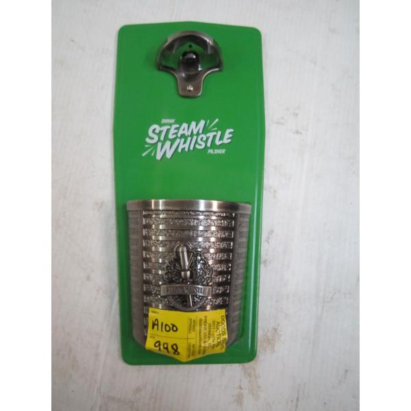 MAGNETIC MOUNT STEAM WHISTLE PILSNER OPENER W/CATCH CAN