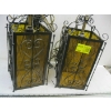 Image 1 : 2 VINTAGE AMBER GLASS & METAL HANGING LIGHTS