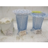Image 2 : 2 FOOTED CADDY BLUE DECORATIVE DISHES & 2 MILK GLASS  LIDDED DISHES