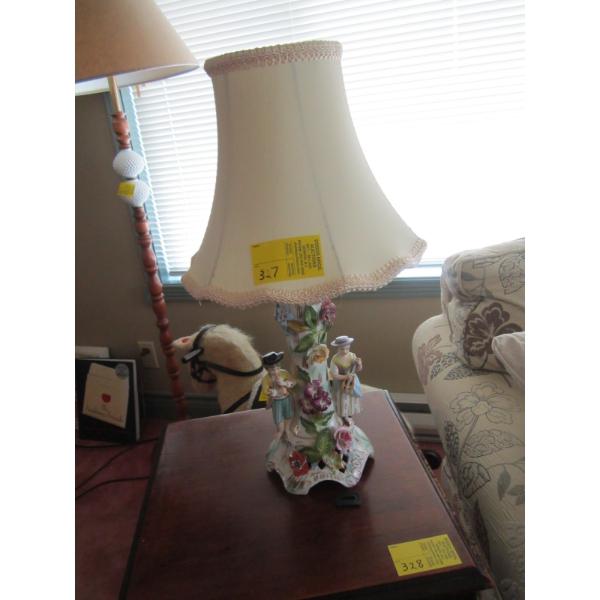 CHINA BASED TABLE LAMP W/FIGURINES
