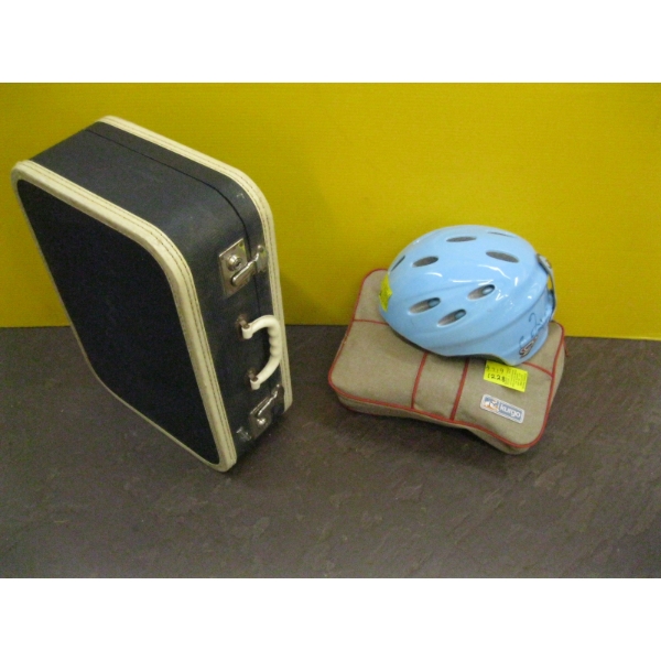 BIKE HELMET, VINTAGE SUITCASE, ETC.