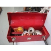 Image 2 : FLAT OF MISC. CLIPS, TOOLS, RED TOOLBOX W/HOLE BIT SAWS