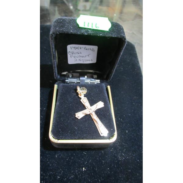 14KT GOLD CROSS PENDANT, 2.5G