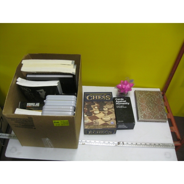 BOX OF MISC. GAMES, BOOKS, ETC.