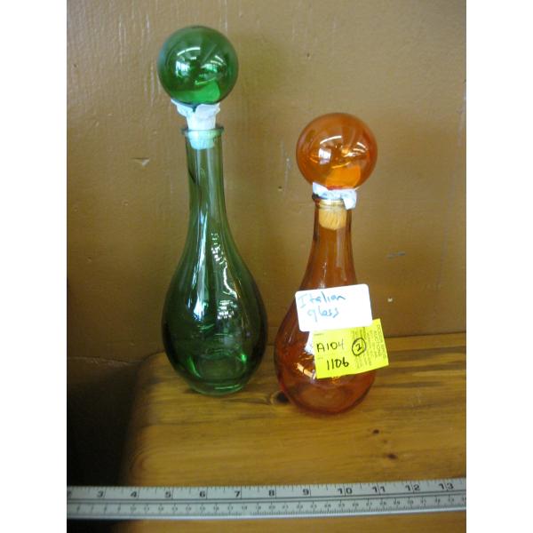 2 ITALIAN GLASS VASES W/STOPPERS