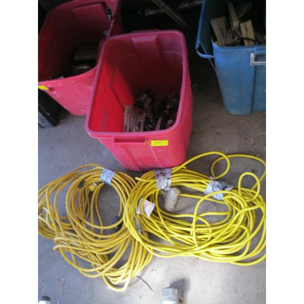 TUB OF EXTENSION CORDS & MISC